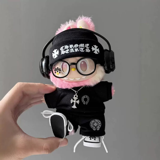 Labubu Chrome Hearts|Hoodie,pants,necklace,sneakers,glasses,headphone|Perfect Gift | | Emotional Support Plush Accessory