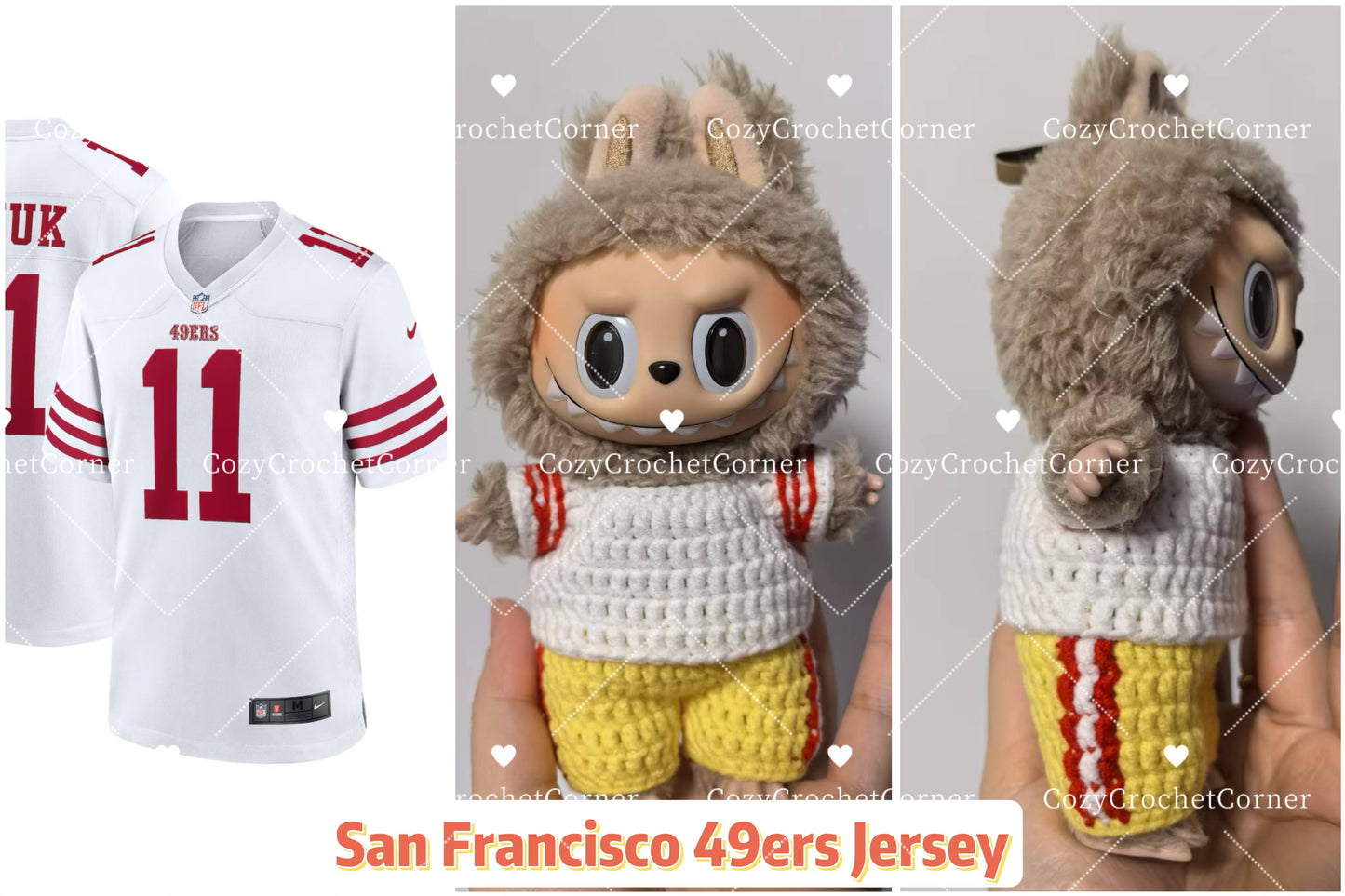 San Francisco 49ers Labubu Jersey | Handmade Crochet Outfit | Labubu Football | Perfect Gift | Emotional Support Plush Accessory