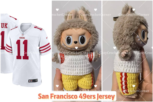 San Francisco 49ers Labubu Jersey | Handmade Crochet Outfit | Labubu Football | Perfect Gift | Emotional Support Plush Accessory