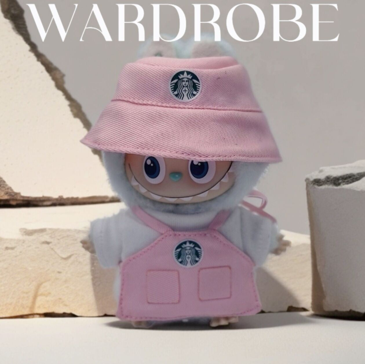 Mini Labubu Barista Outfit Green Pink| Starbucks Inspired | Bucket Hat, Apron, T-shirt| Perfect Gift|Labubu Love for Pin|Starbucks Inspired |Perfect Gift|Kids and Teenager Gift