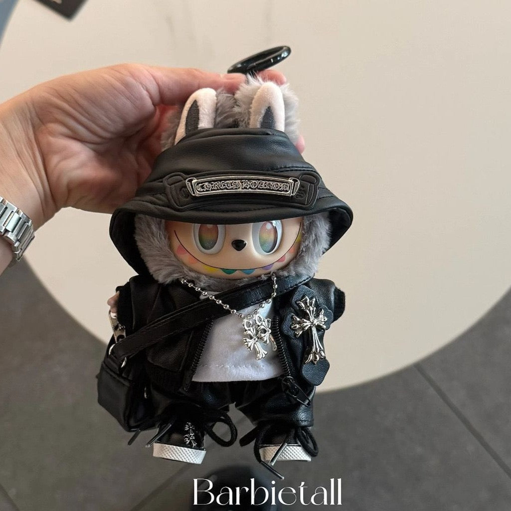 Labubu Chrome Hearts|Leather Jacket,pants,necklace,sneakers,glasses,bucket hat, backpack|Perfect Gift | | Emotional Support Plush Accessory