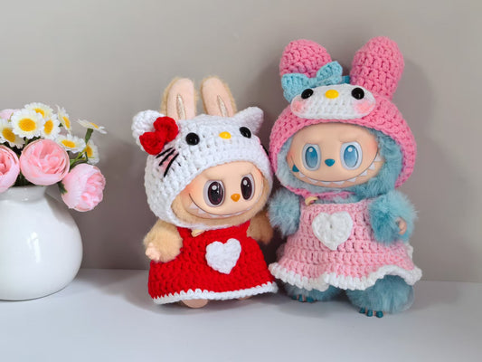 Hello Kitty and Melody Labubu Outfit|handmade crochet Outfit |Perfect Gift | Kids and Teenager Gift| Emotional Support