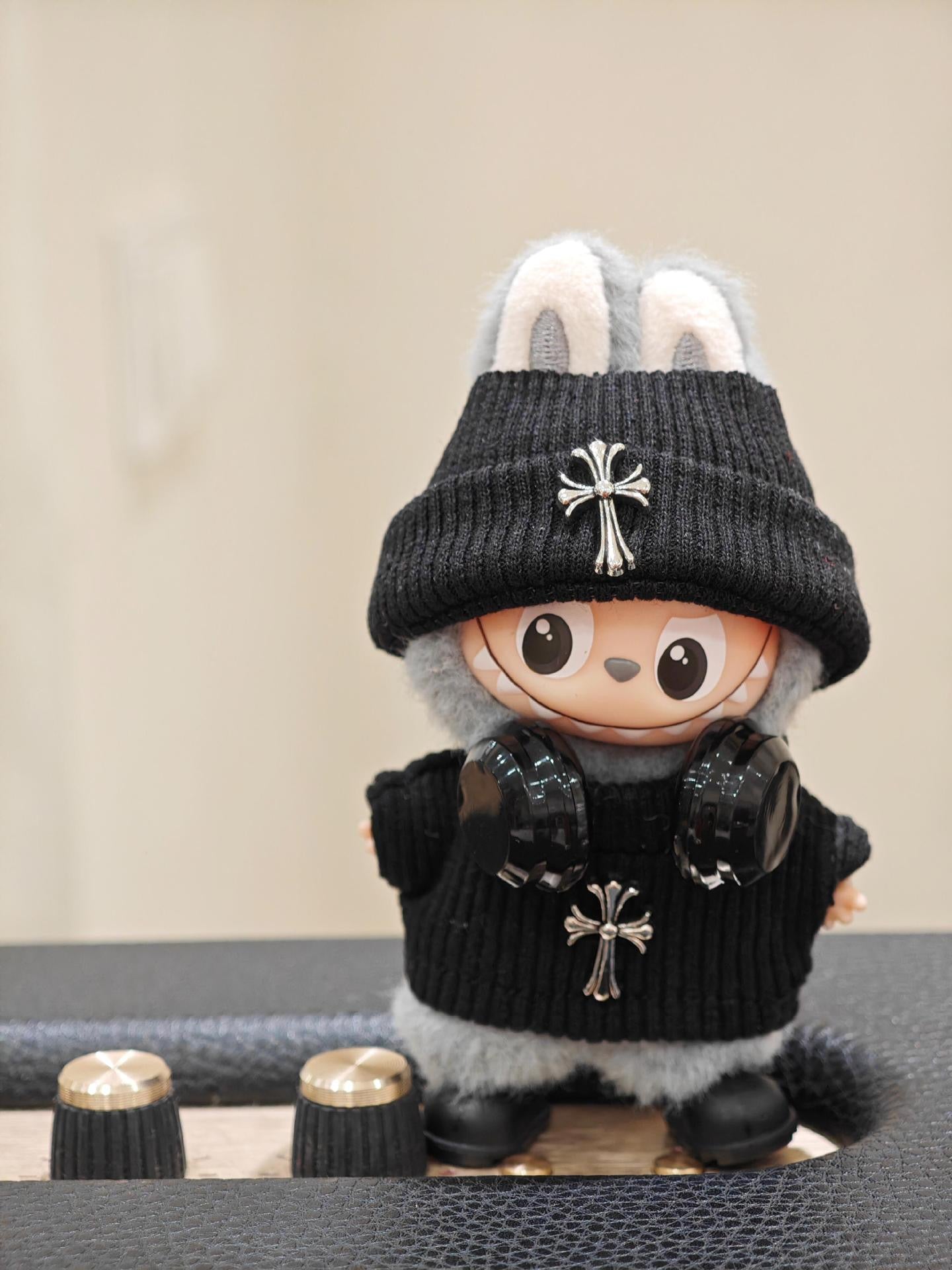 Mini Labubu Chrome Hearts Outfit|Beanie,Sweater,headphone,sneakers|Perfect Gift | Emotional Support Plush Accessory