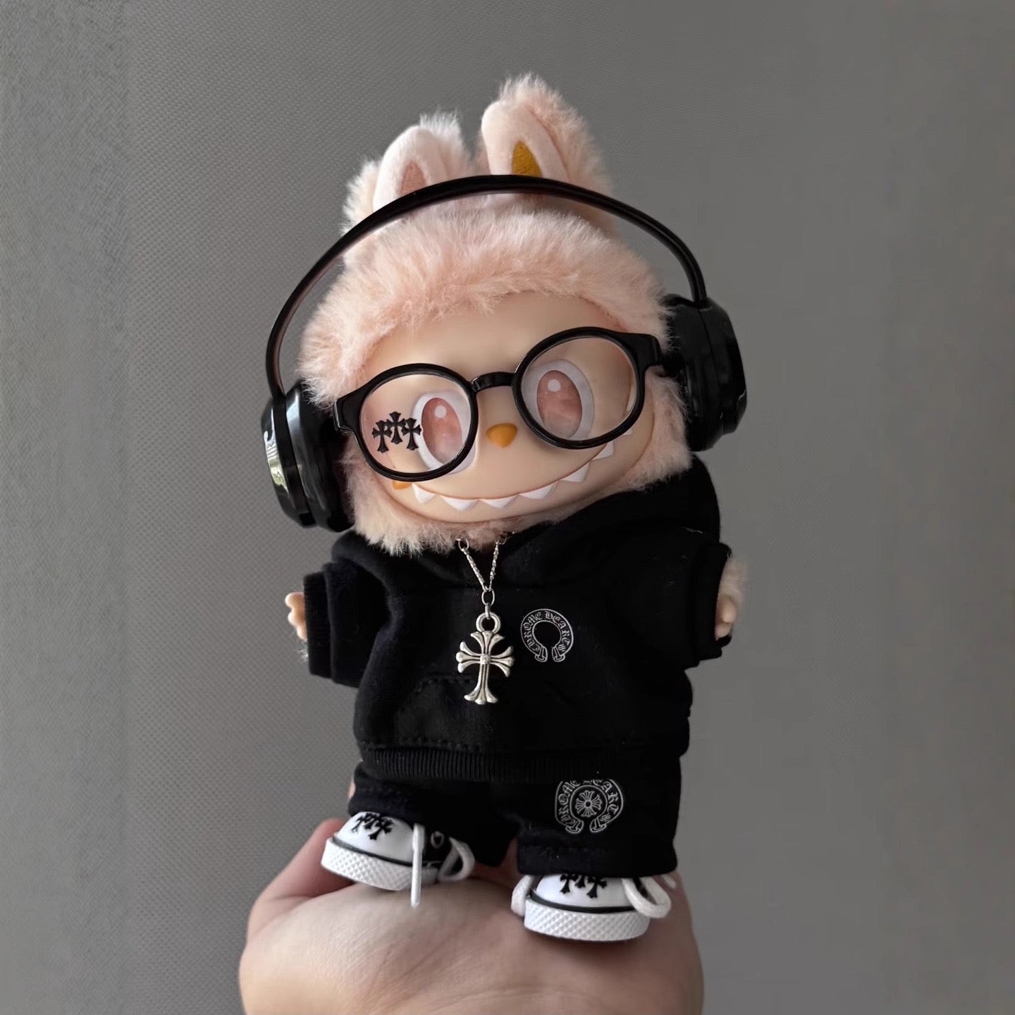 Labubu Chrome Hearts|Hoodie,pants,necklace,sneakers,glasses,headphone|Perfect Gift | | Emotional Support Plush Accessory