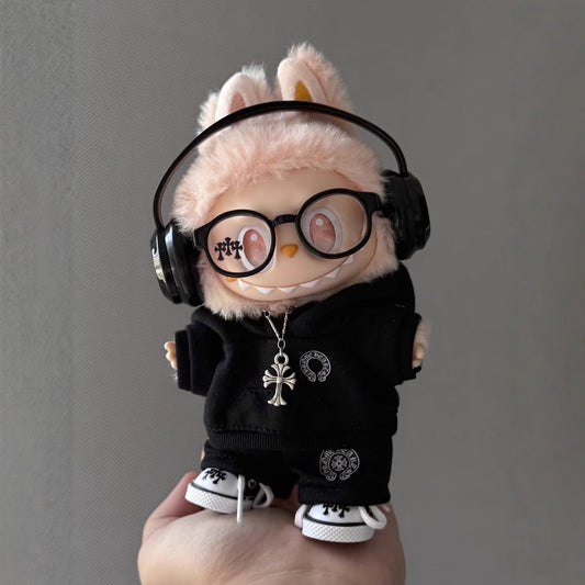 Labubu Chrome Hearts|Hoodie,pants,necklace,sneakers,glasses,headphone|Perfect Gift | | Emotional Support Plush Accessory