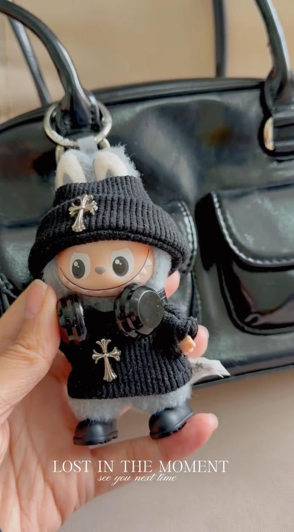 Mini Labubu Chrome Hearts Outfit|Beanie,Sweater,headphone,sneakers|Perfect Gift | Emotional Support Plush Accessory