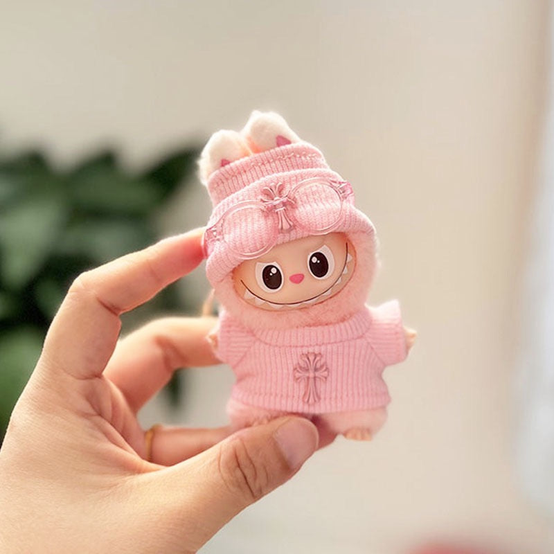 Mini Labubu Chrome Hearts Outfit|Beanie,Sweater,headphone,sneakers|Perfect Gift | Emotional Support Plush Accessory