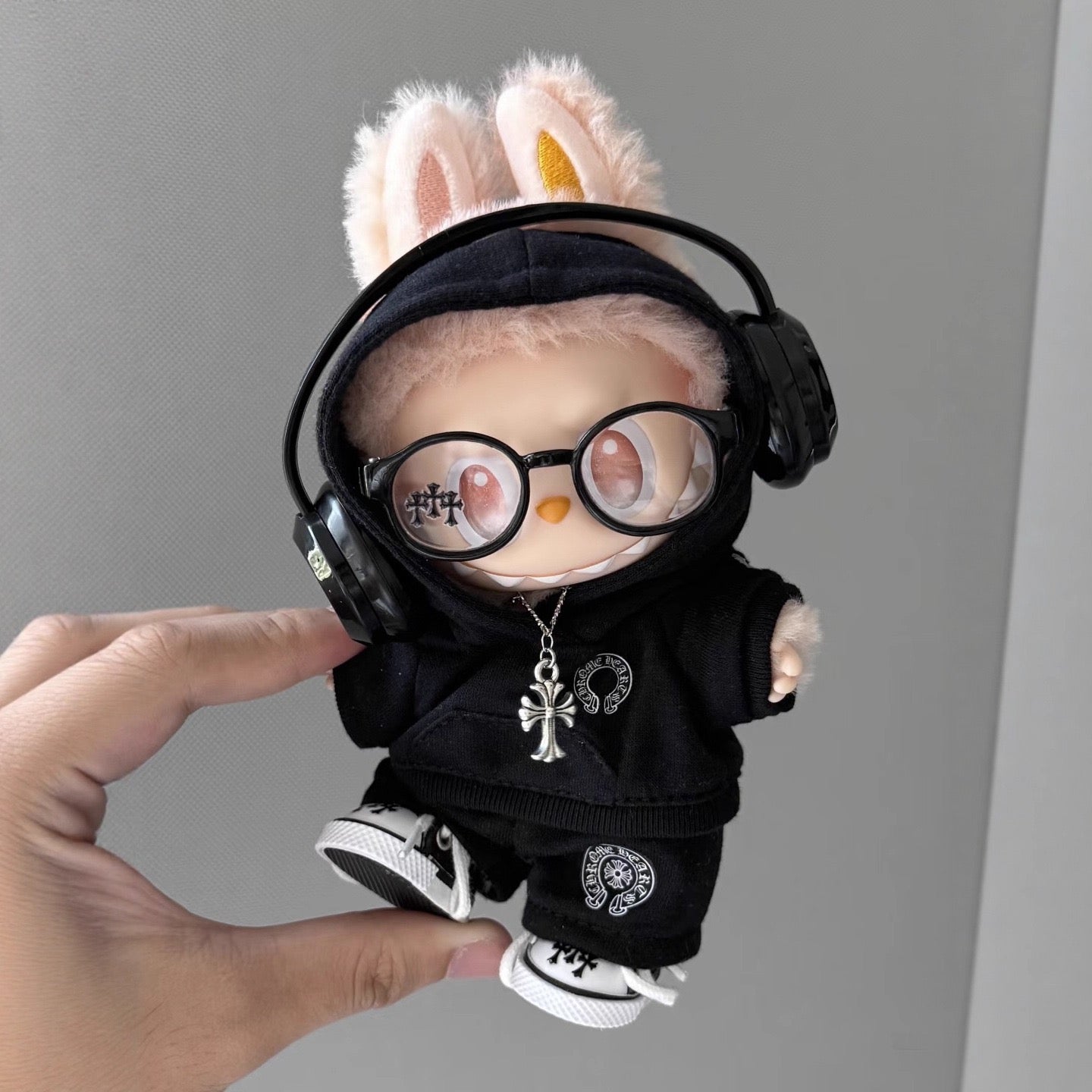 Labubu Chrome Hearts|Hoodie,pants,necklace,sneakers,glasses,headphone|Perfect Gift | | Emotional Support Plush Accessory