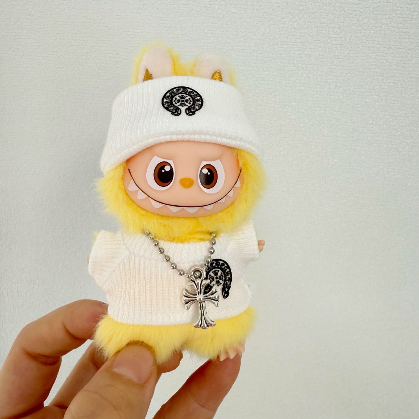 Mini Labubu Chrome Hearts Outfit|Beanie,Sweater,pants,necklace,sneakers|Perfect Gift | Emotional Support Plush Accessory