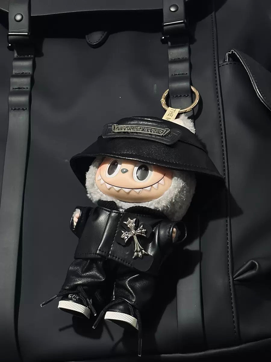 Labubu Chrome Hearts|Leather Jacket,pants,necklace,sneakers,glasses,bucket hat, backpack|Perfect Gift | | Emotional Support Plush Accessory