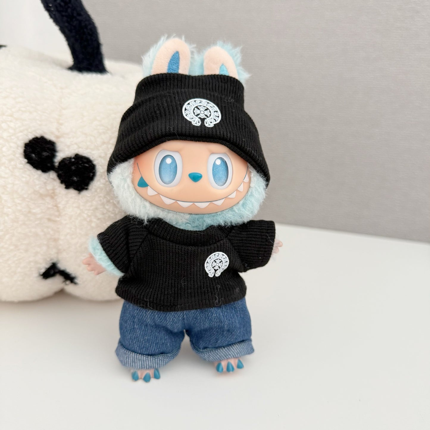 Labubu Chrome Hearts Outfit|Beanie,Sweater,pants,necklace,sneakers|Perfect Gift | Emotional Support Plush Accessory