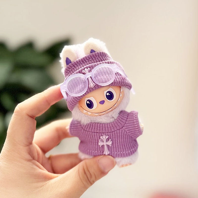 Mini Labubu Chrome Hearts Outfit|Beanie,Sweater,headphone,sneakers|Perfect Gift | Emotional Support Plush Accessory