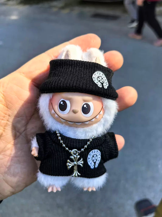 Mini Labubu Chrome Hearts Outfit|Beanie,Sweater,pants,necklace,sneakers|Perfect Gift | Emotional Support Plush Accessory