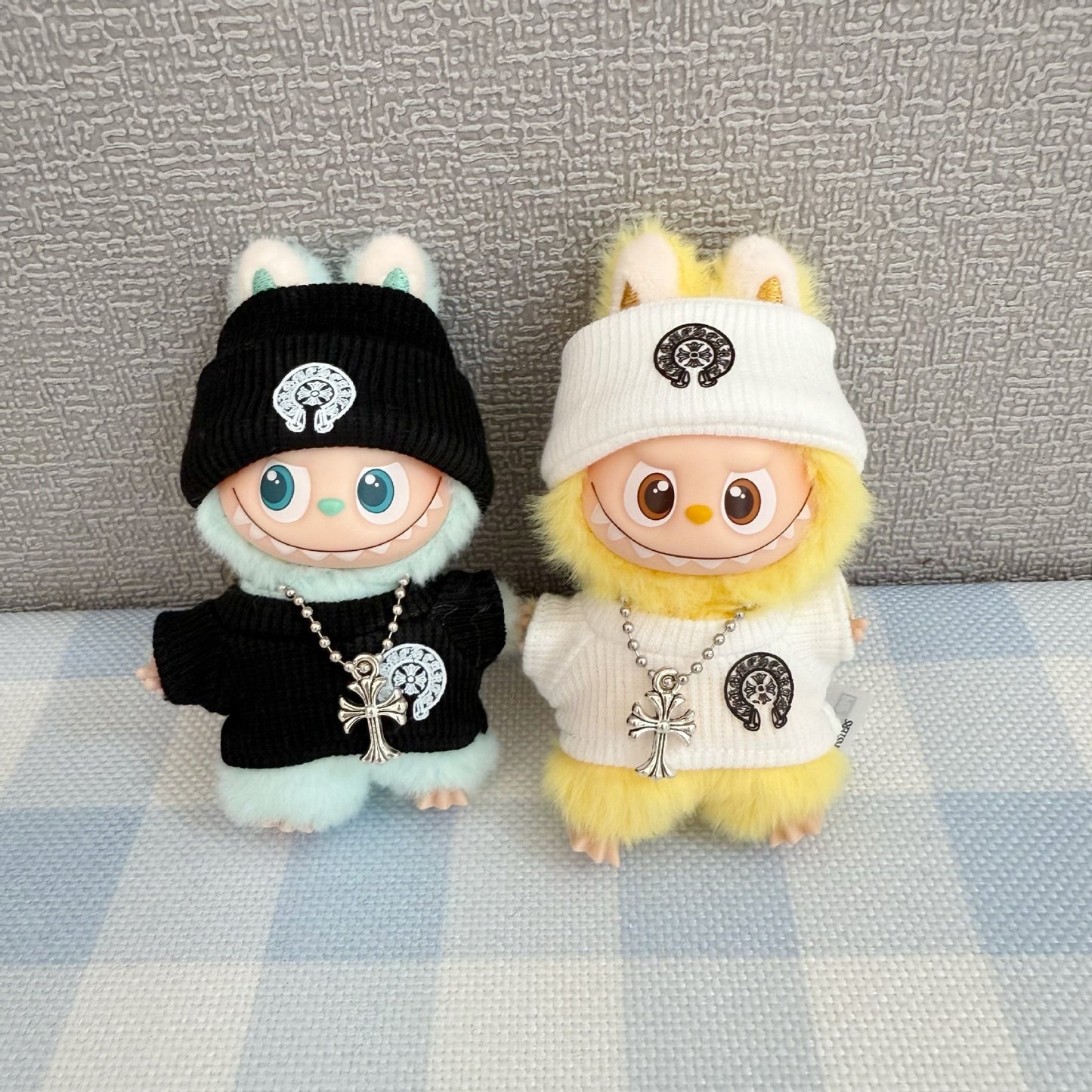 Mini Labubu Chrome Hearts Outfit|Beanie,Sweater,pants,necklace,sneakers|Perfect Gift | Emotional Support Plush Accessory