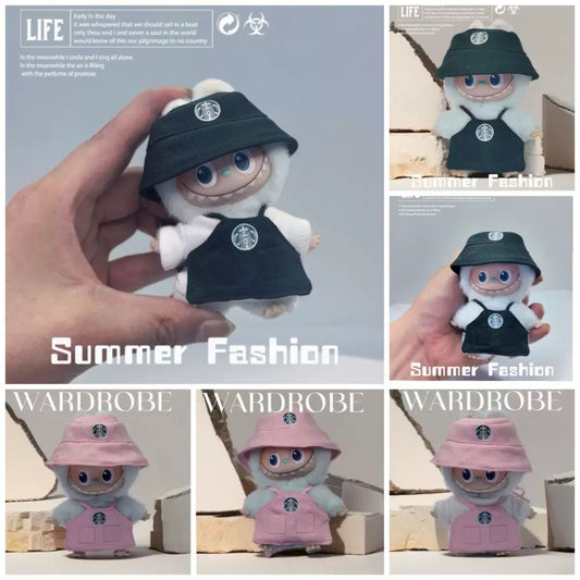 Mini Labubu Barista Outfit Green Pink| Starbucks Inspired | Bucket Hat, Apron, T-shirt| Perfect Gift|Labubu Love for Pin|Starbucks Inspired |Perfect Gift|Kids and Teenager Gift